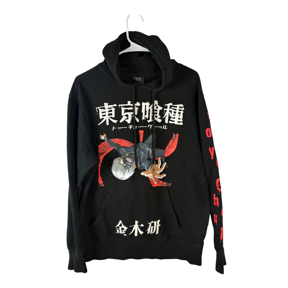 Tokyo Ghoul Ken Kaneki Black Graphic Hoodie Mens Large Crunchyroll Anime Hoody
